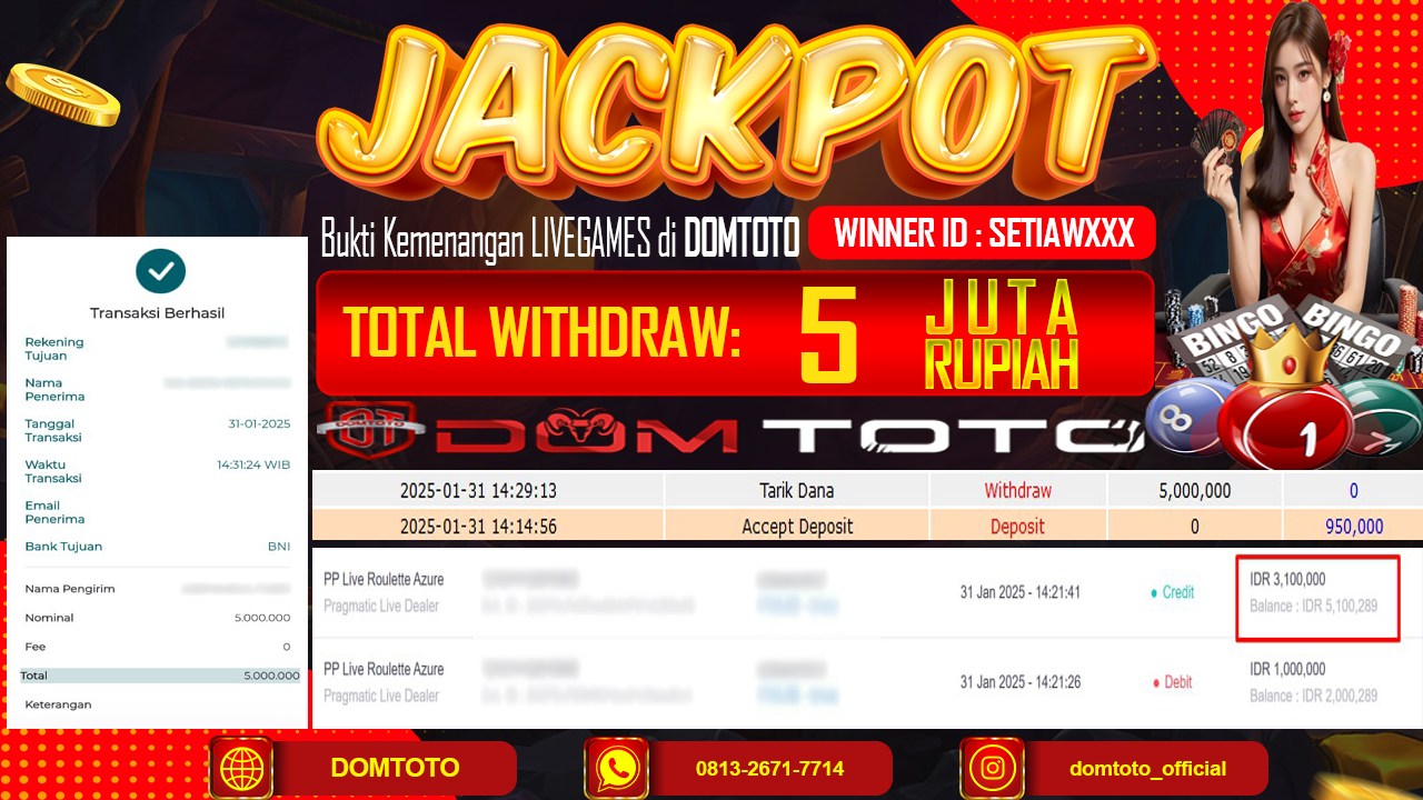 JACKPOT LIVEGAMES ROULETTE AZURE 31 JANUARI 2025